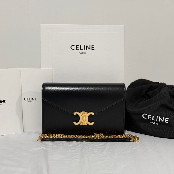 Celine Black Clutch with Gold Chain Detail - Picture 4 of 4